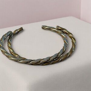 Sergio Lub Signed Set of 2 Cuff Bracelets Spiral Twist Silver & Copper‎ Tone